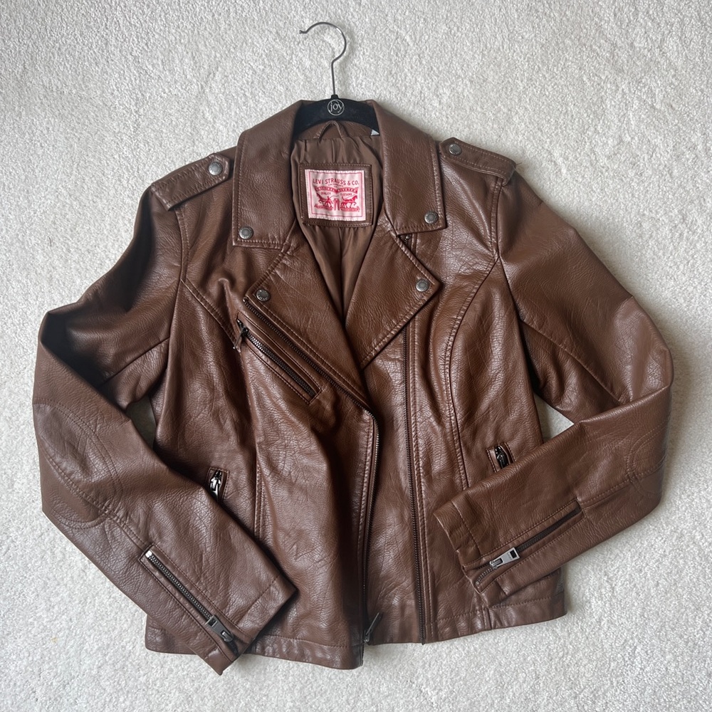 Levi's Women's Brown Leather-Look Moto Jacket